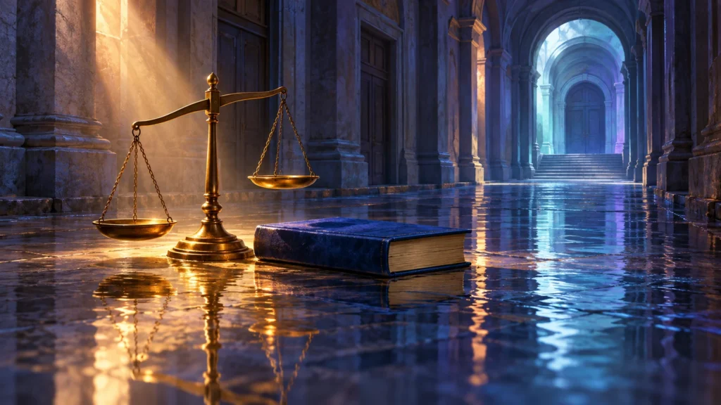 لوحة رقمية: (في محاكم بلد ما - بقلم : الدكتورة منى حمادي - العدد (82